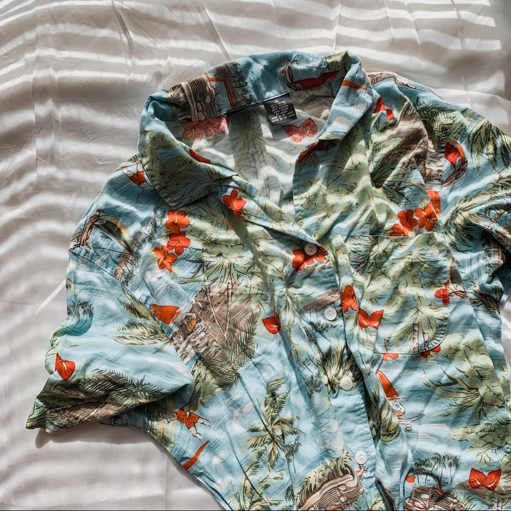 Vintage Vibrant Hawaiian Print Crop Top SZ XL
